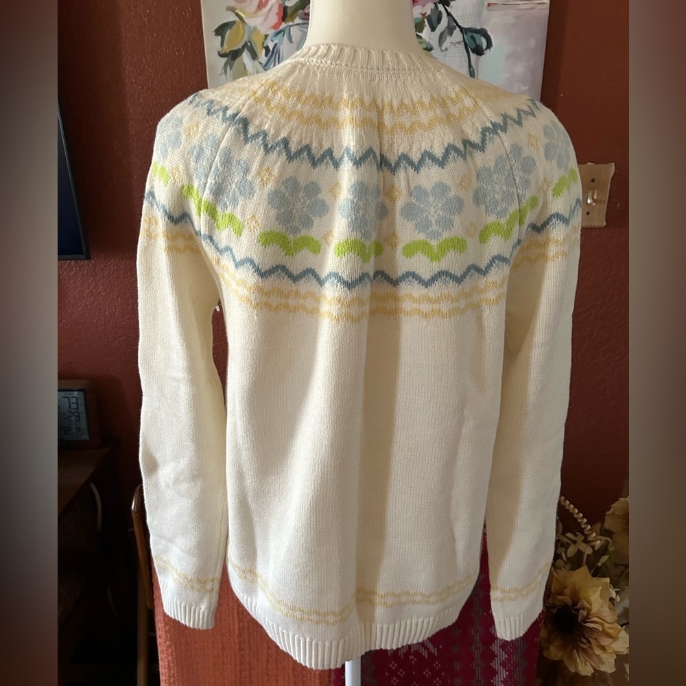 Cardigan Sweater Beautiful Flower Print Yellow and Blue No Size Please See Desc - Picture 3 of 5